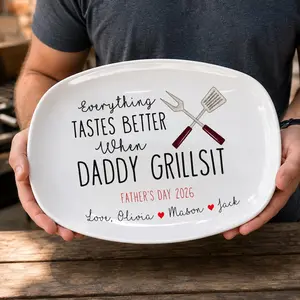 Personalized Grill Master Gift for Dad, Father’s Day Gifts Grilling Platter with kids names, Custom backyard bbq gift