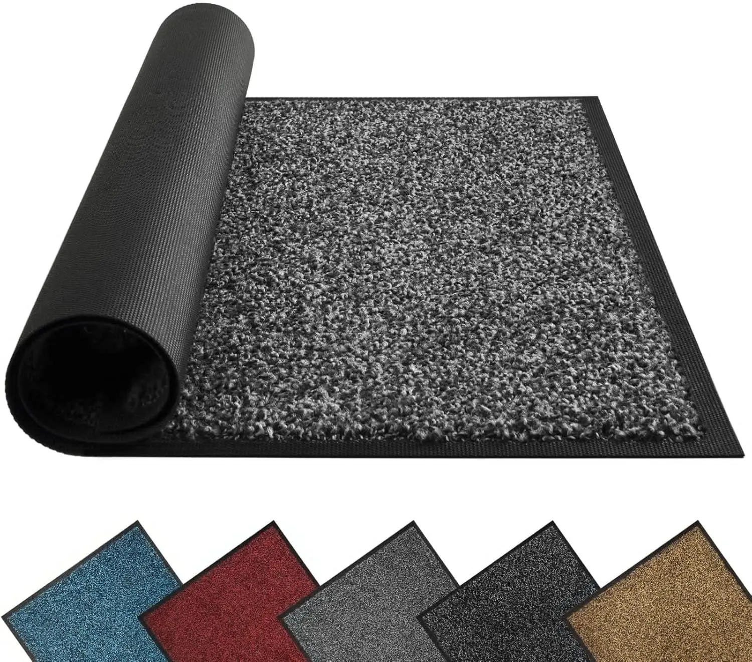 Front Door Mat, Dirt Trapper Welcome Mat for Outdoor Indoor, Non-Slip Waterproof Doormat, Durable Machine Washable Low Profile Entry Rug for Back Door Outside Patio Porch, 29.5" x 17", Grey