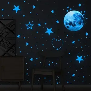 435-piece pack of blue moon and star night lights with ceiling and wall stickers, blue star and moon wall decals, suitable for room, bedroom, living room, and other wall decorations, home decor, party decor, bedroom decor