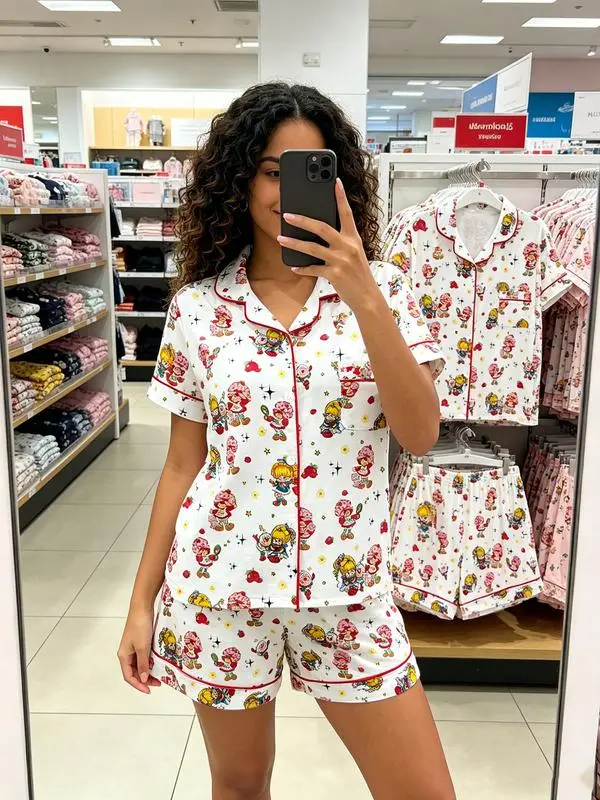 Youth Adult Strawberry Print Pajamas for Women, Button Front Two Piece Sleepwear Set, Cute Lounge Outfit, Cozy Homewear Gift