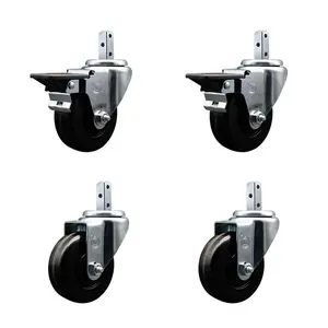 Service Caster SCC-SQ20S3514-PHS-PLB-34-2-S-2 Swivel Square Stem Caster with 3.5 x 1.25 in. Black Phenolic Wheel, 0.75 x 2 in. Square Stem with 3 0.26 in. Diameter Mounting Holes - Set of 4