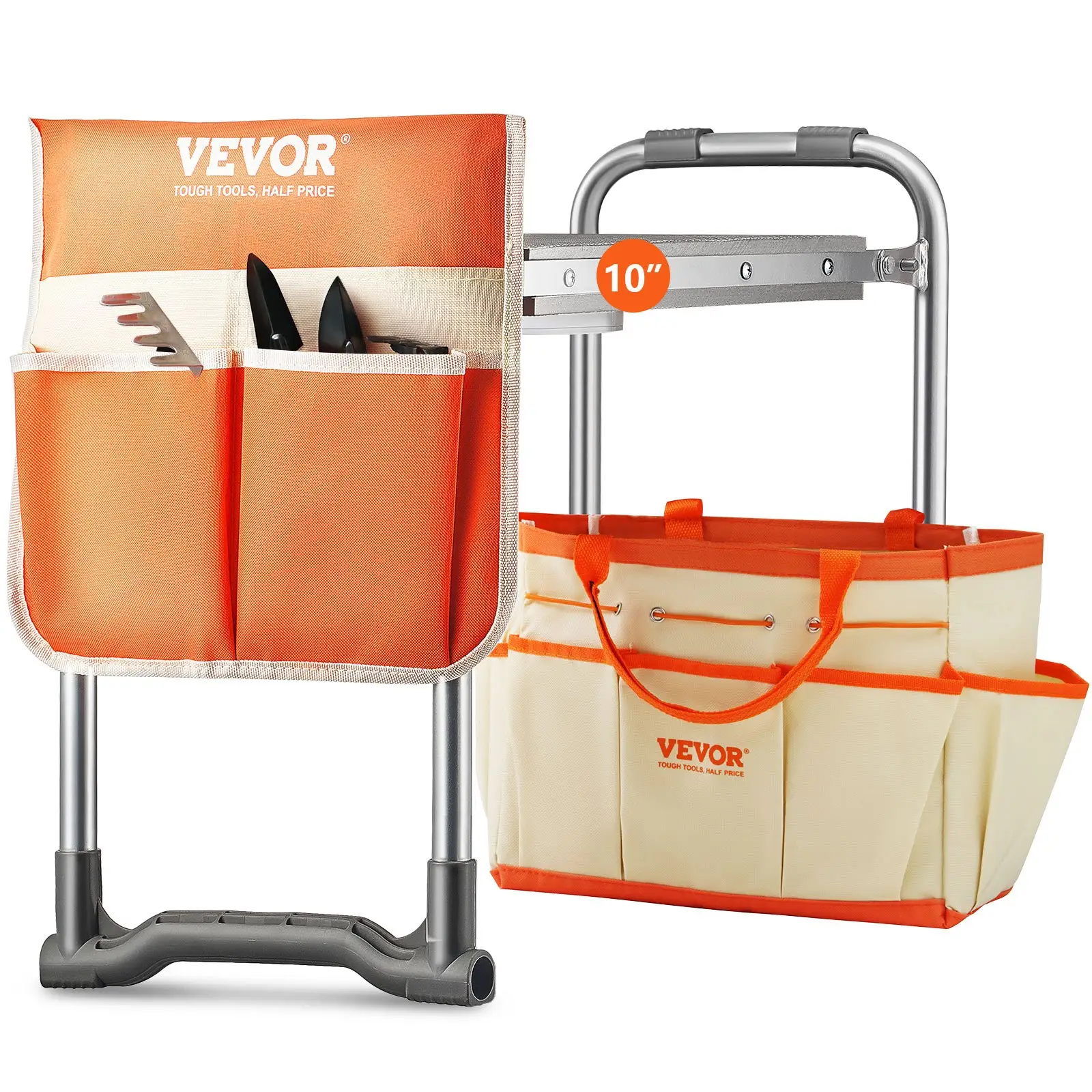 VEVOR Garden Kneeler and Seat, 10" EVA Wide Pad, 330 lbs Load Capacity Foldable Garden Stool, Kneeling Bench for Gardening with Tool Bag, Gifts for Wo