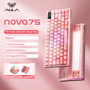 Aula Nova75 Mechanical Keyboard 8000mAh,Gasket Mounted with 75% Compact Layout,RGB Backlit,Custom Hot Swappable,Bluetooth Wireless /2.4GHz/USB-C Cream Keyboard Gaming for Win/Mac/iOS/Android