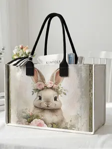 Rabbit Print Large Capacity Storage Bag, Super Size Organizer, Durable Handle, Space Saving Multi-Purpose, Ideal for School, Travel, Shopping, Storage Tote