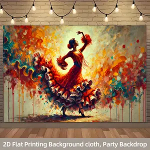 1pc 2D Flat Flamenco Dance Party Banner - Colorful Tapestry, No Power Required, Multi-purpose Aesthetic Home Decor Backdrop for Living Room, Bedroom, Birthday & Anniversary Celebrations, Colorful Tapestries