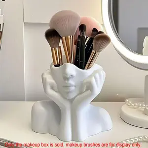 1PCS Awaoko Makeup Brush Storage Box, Elegant Facial Organizer, Beauty Organizer, Beauty Supplies Organizer, Cosmetic Organizer with Tool Slots, No Assembly Needed, Suitable for Home Salon Office, Cosmetics Organizer Storage