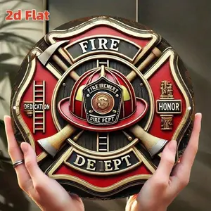 Vintage Aluminum Fire Department Badge Wall Decor 8x8 Inch Police Firefighter Honor Emblem for Home Bar Office Man Cave