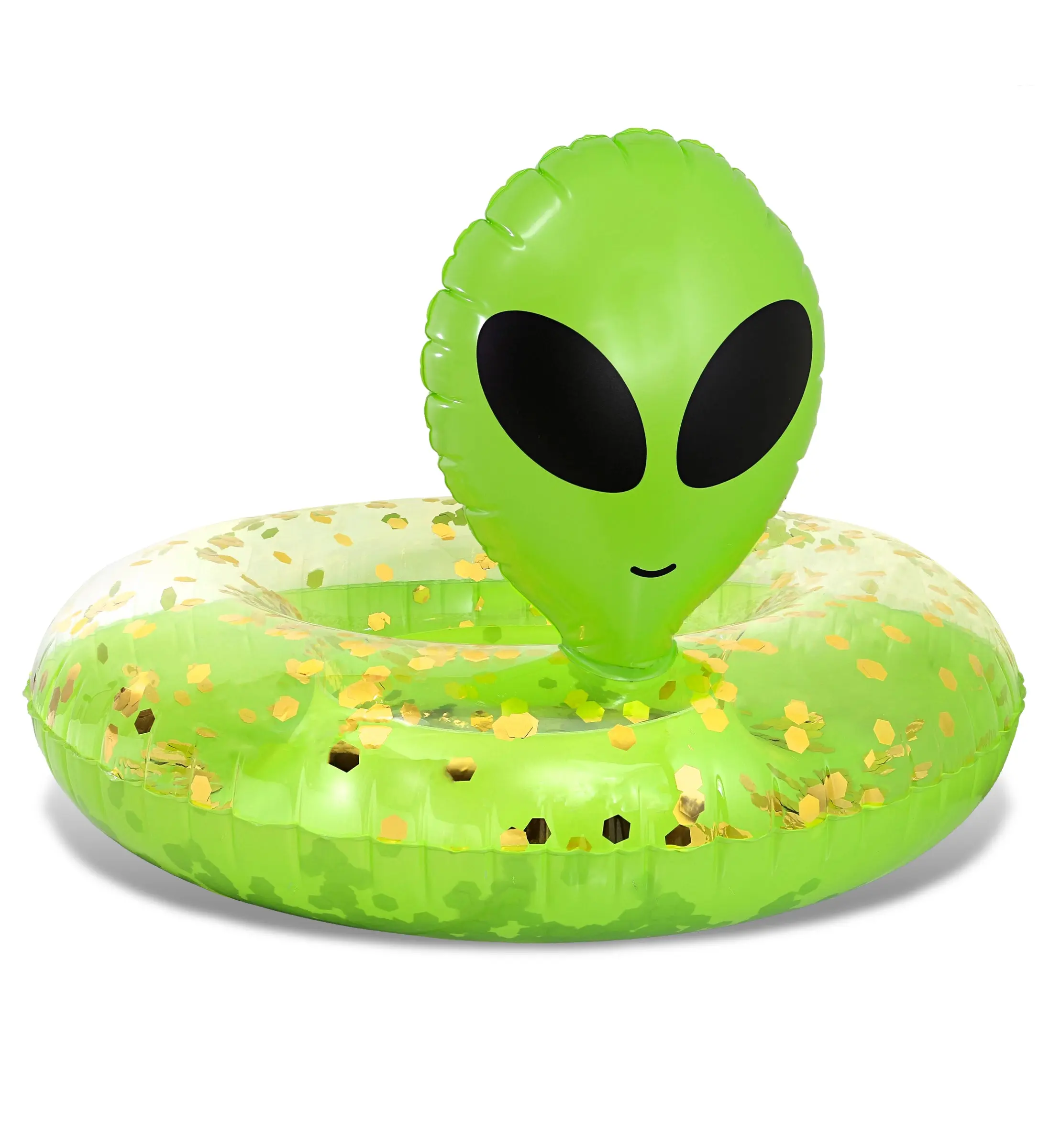 POZA Unisex PVC Vinyl Inflatable Pool Tube - Green Gold, 36 Inches Alien-Themed Water Toy for Kids & 12+ Years Old, Lake Use