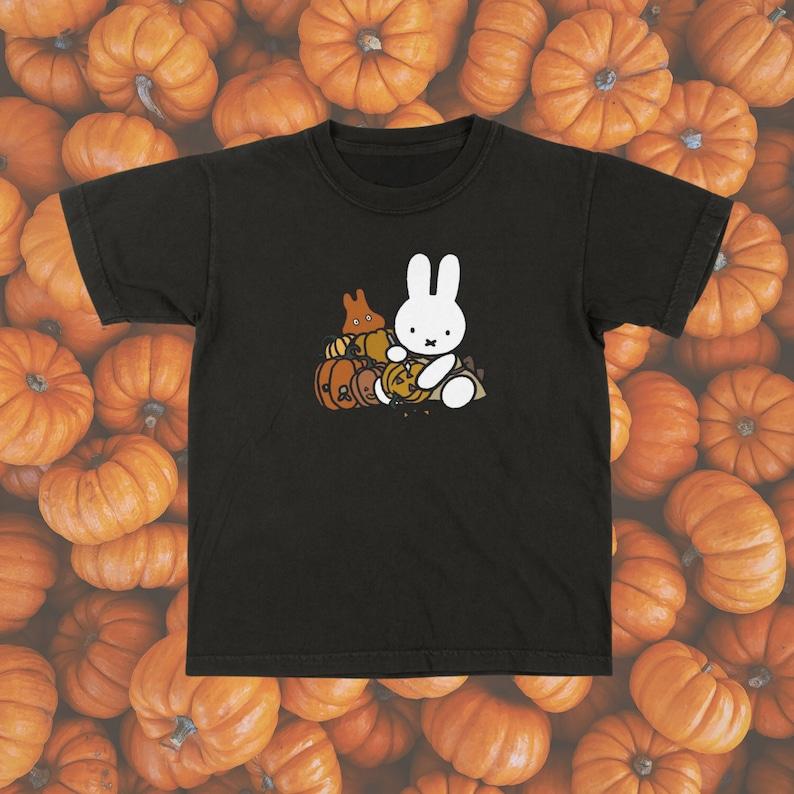 Pumpkin Miffy Baby Tee Y2K Aesthetic White Bunny Graphic T-Shirt , Gifts Smiski Gifts