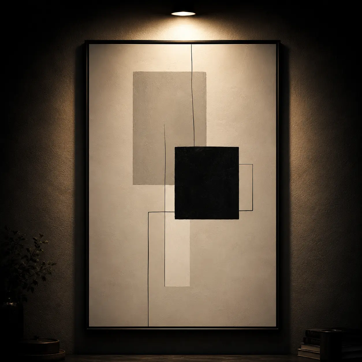 Neutral Abstract Wall Art Poster for Living Room, Black and Beige Modern Canvas Prints Paintings Artwork for Walls, Minimalist Block Lines Pictures for Hallway Office Wall Decor-2