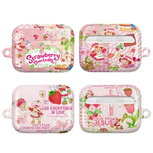 Coquette Strawberry Shortcake AirPods Case for Christian, Bible Verse Pink Aesthetic AirPod Cover for AirPods 4/3/2/1 & AirPods Pro 3/2/1, Cute Preppy Protective Case, Y2K 90s Cartoon Girl, Faith-Baised Scripture, Religious Gift for Her