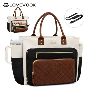 LOVEVOOK 15.6inch Laptop Bag for Women,Multi-pocket Teacher Work Tote Bag,Travel Tote Bag with Large Cup Holder,Waterproof and Scratch-resistant Large Capacity Diaper Bag,Fashion Portable Gym Bag,TikTokShopStockUp