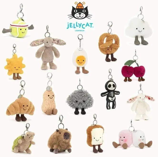 Jellycat Bag Charm Collection, Cute Stuffed Animal Bag Charms Keyrings for Women Kids Teens, Adorable Birthday Holiday Gift