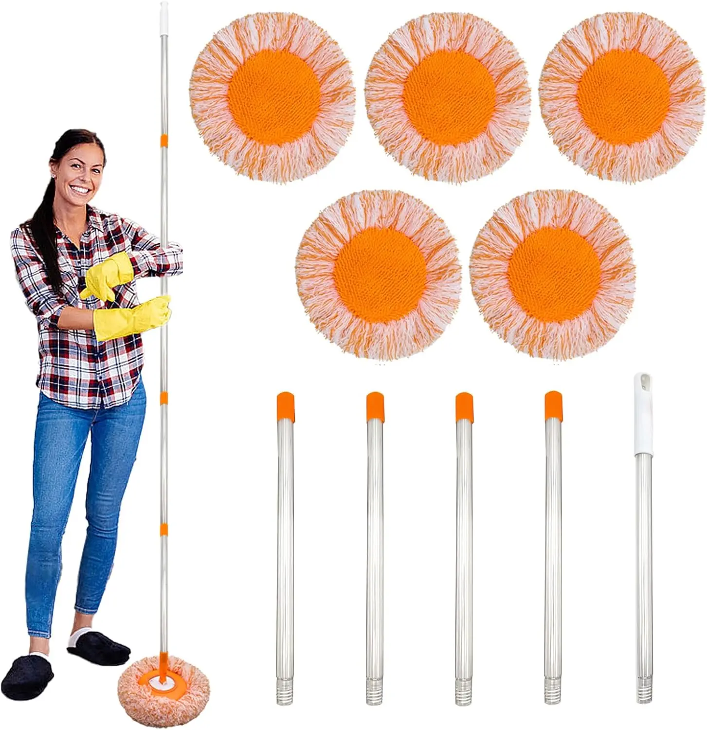 360 Rotatable Adjustable Cleaning Mop with 5 Mop , 78 Inches Wall Mop, Wall Cleaner Mop, Dust Mops Cleaning Mop for Floor Ceiling Baseboard Cleaning (Style 1)