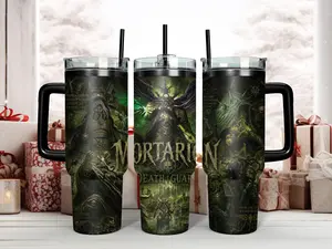 Warhammer 40K Mortarion Primarch of the Death Guard 40oz Insulated Stainless Steel Tumbler - Epic Chaos Space Marine & Daemon Prince Art Travel Mug with Handle & Straw - Perfect Grimdark Gift for Tabletop Gamers