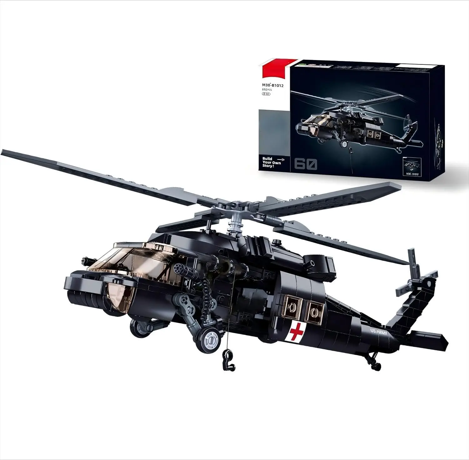 UH-60 Black Hawk Military Helicopter Building Blocks Set - 692PCS Bricks and Minifigs, Block Construction Aircraft, Authentic Rescue Model with 4 Soldier Figures, Learning Toy for 6-8Y Kids, Collectible House Decoration