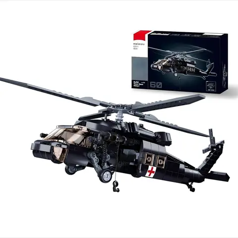 UH-60 Black Hawk Military Helicopter Building Block Set - 692PCS Bricks, 4 Soldier Minifigs, Authentic Design, Foldable Rotors, Beginner Friendly DIY Kit, Hands-On Learning Toy, Cool Gift for Boys, House Decoration (Ages 6-8)