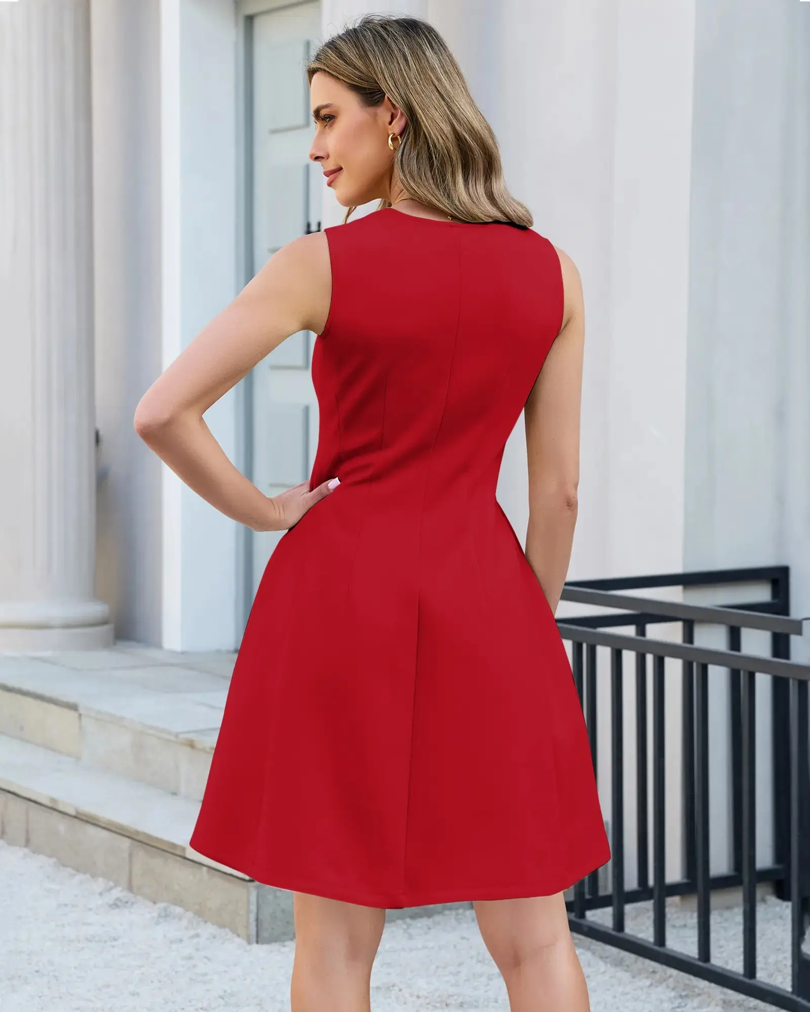 GRAPENT Women's Basic Ready-to-Wear Elegant V-Neck Sleeveless A-Line Dress - Women's Clothes, Summer Business Casual Work Wear, Above Knee, Cotton Blend, Pull-On, Machine Washable with Elastane, Polyester, Solid, Contact Us Anytime, Workwear, Sleeveless C