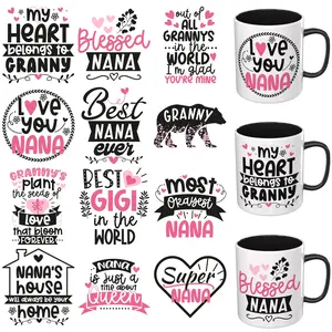 12PCS UV DTF Cup Wrap Stickers, Grandmother quotes Rub on Transfers for Crafts, Permanent DIY Transfer Decals for 16oz Libbey Glass Cans, Mugs, Candles, Notebooks and Flower Pots, Easy to Apply Art Stickers