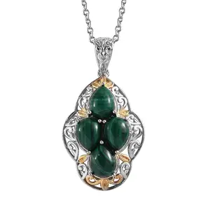 Malachite  Mix Stainless Steel 18K Yellow Gold Platinum Plated Solitaire Pendant Necklace for Women Jewelry Size 20" Ct 5.25 Birthday Christmas Gifts for Women