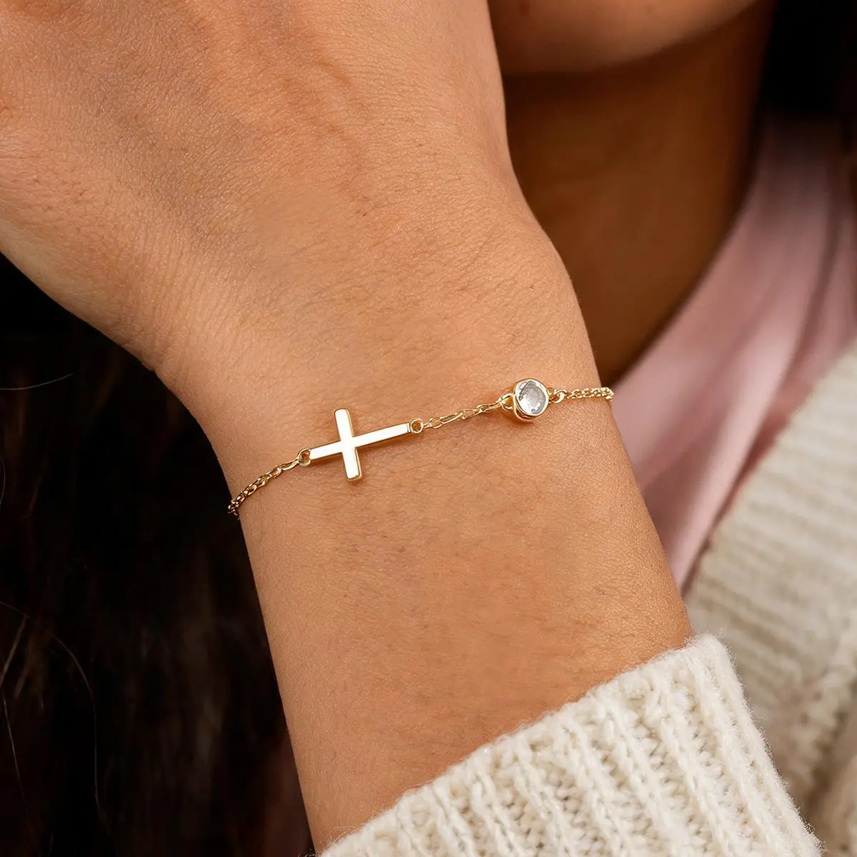 Birthstone Gold Bracelets for Women Non Tarnish Trendy Dainty Charm Cross Bracelet Stack Friendship Bracelets Gold Jewelry