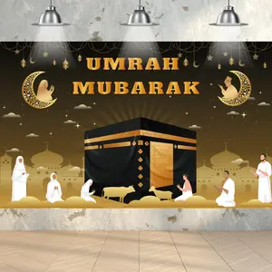 Large Umrah Banner 40x60 Inches, Wall-Mounted Photo Booth Backdrop, Islamic Home Decor for Ramadan, Eid Party Supplies, Party Decorations Banners