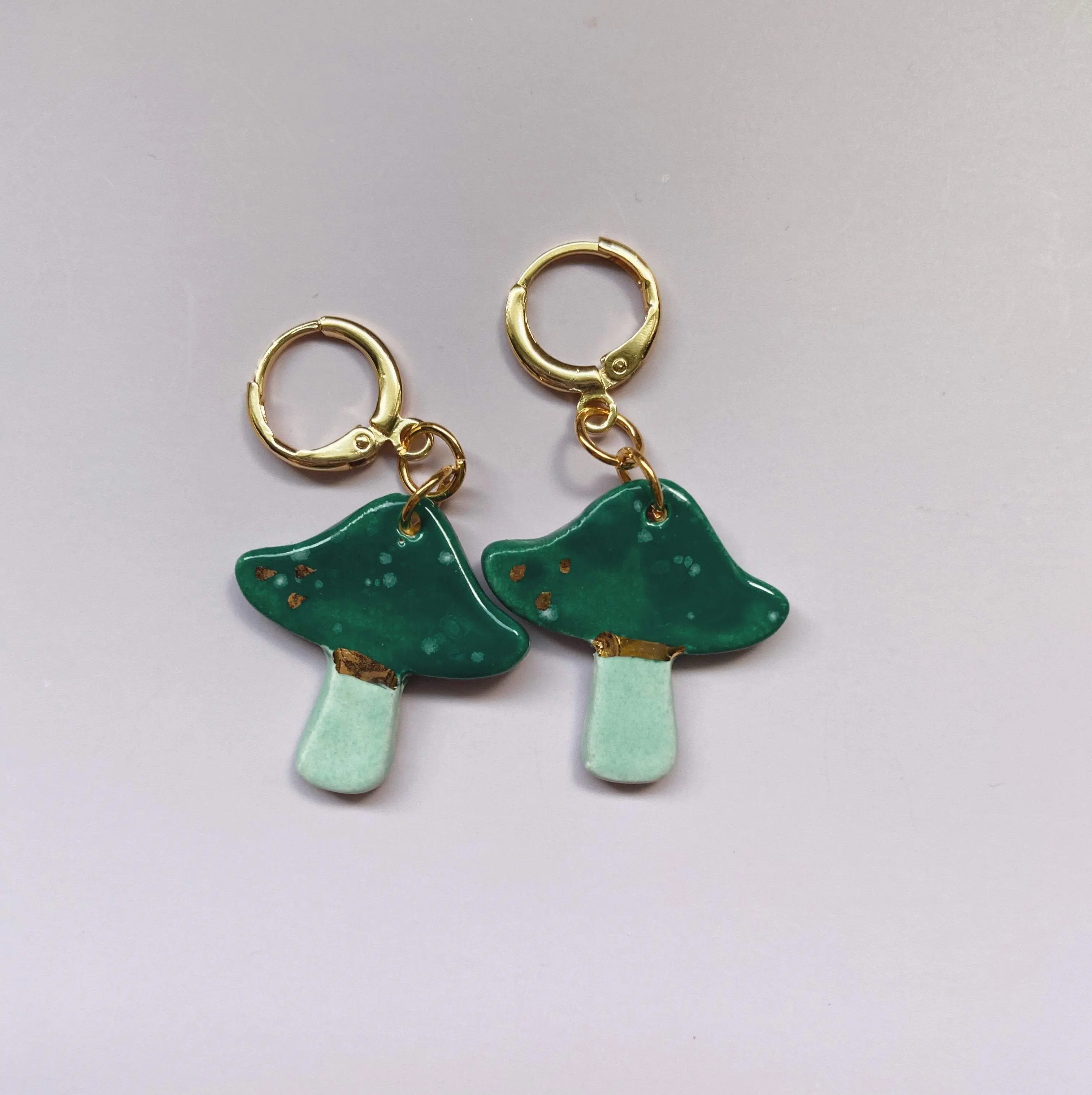 Toadstool mushroom handmade ceramic earrings
