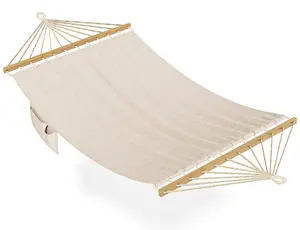 Angchiluo Hammock for Outside, Double Hammocks Without Stand, 2 Person, Spreader Wooden Bar, Side Storage, for Outdoor, Indoor, Patio, garden, yard