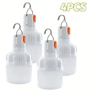 4-pack rechargeable USB LED light bulbs, emergency portable lighting for stage lighting, built-in battery USB charging, suitable for car, bedroom, kindergarten, bathroom and outdoor use