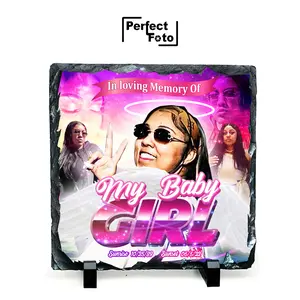 Customized Memorial Slate Rock with Stand Style #1 (Square 7.5x7.5) Decor Frames Photo