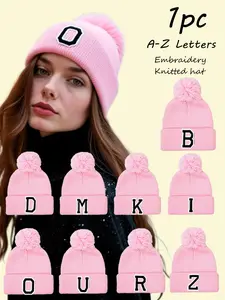 Unisex A-Z Embroidered Letter Knit Beanie Hat, Breathable All-Season Outdoor Casual Cap, Soft Winter Headwear for Skiing and Leisure