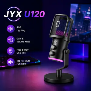 JYX U120 RGB Streaming Gaming Microphone with RGB Lights One-tap Mute Headphone Jack for PC Mac PS5 PS4 Ideal for Streaming Gaming Podcasting Compact Durable Design outdoorfun Headset Recording Plug Audio Connection Metal