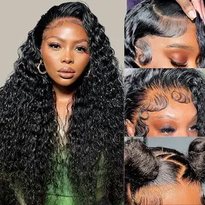 Single size 28 inch Deep Wave Lace Front Wigs Human Hair 13x4 HD Lace Front Wigs Human Hair Pre Plucked Brazilian Curly Human Hair Wig 180 Density Glueless Frontal Wigs For Women