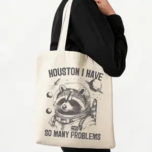 Retro Astronaut Raccoon Graphic Cotton Tote Bag | Comfort Oversized Fashion Outfit Accessory | Perfect Gift for Space Lovers & Friends | Best Present for Birthdays & Holidays