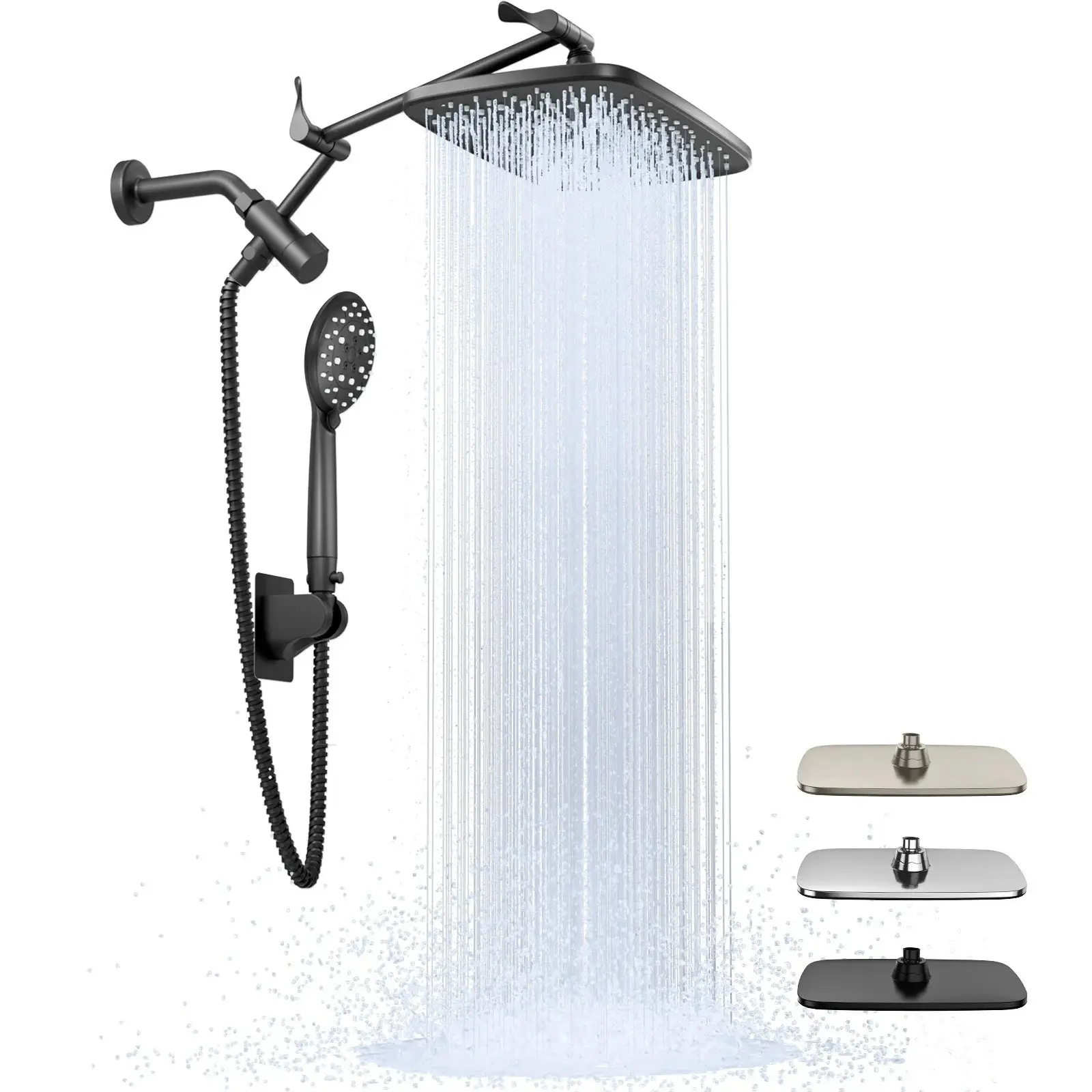 12 Inch Coverage High Pressure Rain Shower Head Combo with Adjustable Extension Arm, Wide Rainfall & 5 Modes Handheld Showerhead, Dual Anti-Clog Nozzles for Ultimate Experience