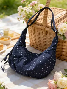 Classic atmosphere wave point tote bag, niche design fashionable retro texture large capacity Casual Shoulder Bag, side pocket design, drawstring pleated decoration, suitable for daily shopping, parties, dates