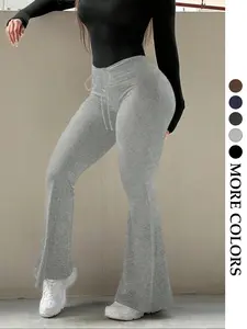 Women's Solid Color Drawstring Flared Leg Pants, Casual Comfy Trousers for Daily Wear, Ladies Bottoms for All Seasons