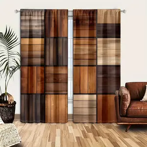 Vintage Wood Grain and Watercolor Floral Curtains, Half Transparent Privacy Curtains, Rod Pocket, Home Decor for Living Room, Bedroom, Office, Window Curtain