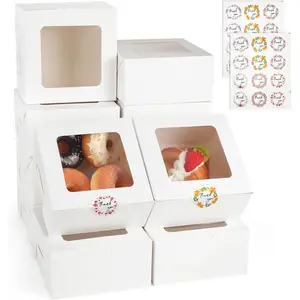 24 count Bakery Boxes with Window, 6x6x3 Inches White Cookie Boxes,  Containers, Pastry Box for  Strawberries, Macarons