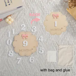 Wooden Milestone Cards Set, Includes Numbers 1-10, Bow Tie & Blue Tie Memorial Plaque, First Year Growth Announcement Markers