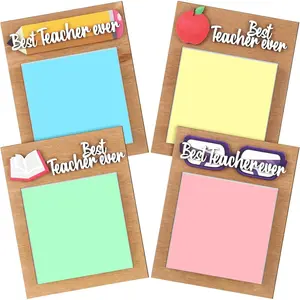 4 Set Teacher Appreciation Gifts 4 count Wooden Sticky Note Holder 4 Pad Appreciation Sticky Notes Thank You Gifts for Teachers' Day School Classroom End of Year  Supplies
