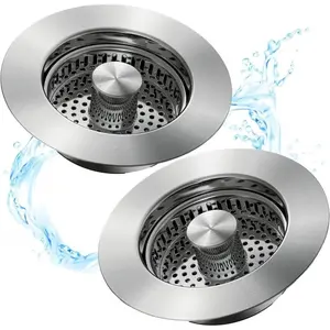 2PCS Kitchen Sink Drain Strainer 3 in 1 304 Stainless Steel Pop Up Stopper Anti Clogging US Standard Triple Threat Design with Silicone Seal solutions basket anti-clog colador para el fregadero sink plug outdoorfun