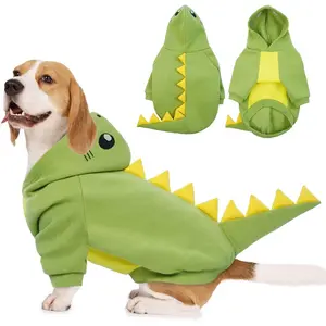 Dog Dinosaur Costume - Large Dog Halloween Costume, Warm Fleece Hoodie for Large Dogs, Adorable Pet Sweatshirt, French Bulldog, Beagle, Labrador, Dachshund, Greyhound, Pitbull, Green (XS-2XL)