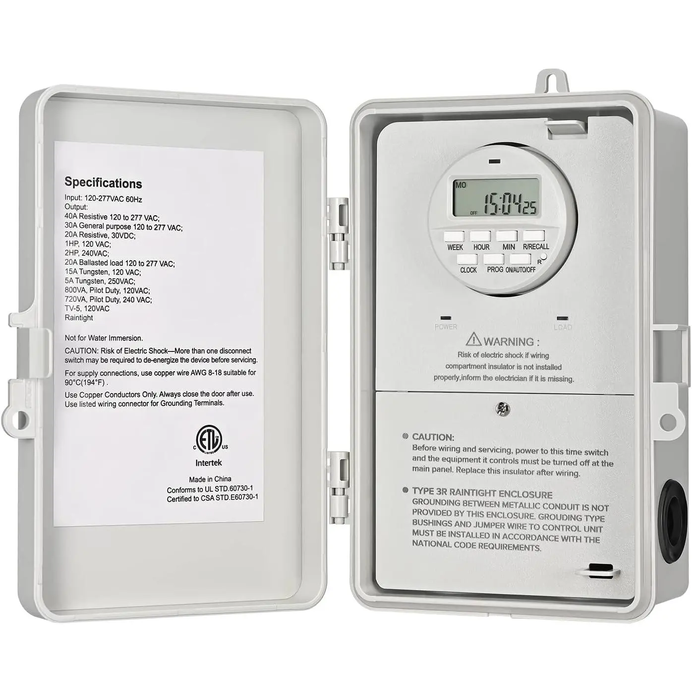 Pool Pump Timer, Digital Timer Box, 2HP 40A 120-277 VAC, 7-Day 20 ON/Off Programmable Timer  for Water Heater, Pool Pump, , , ETL Listed