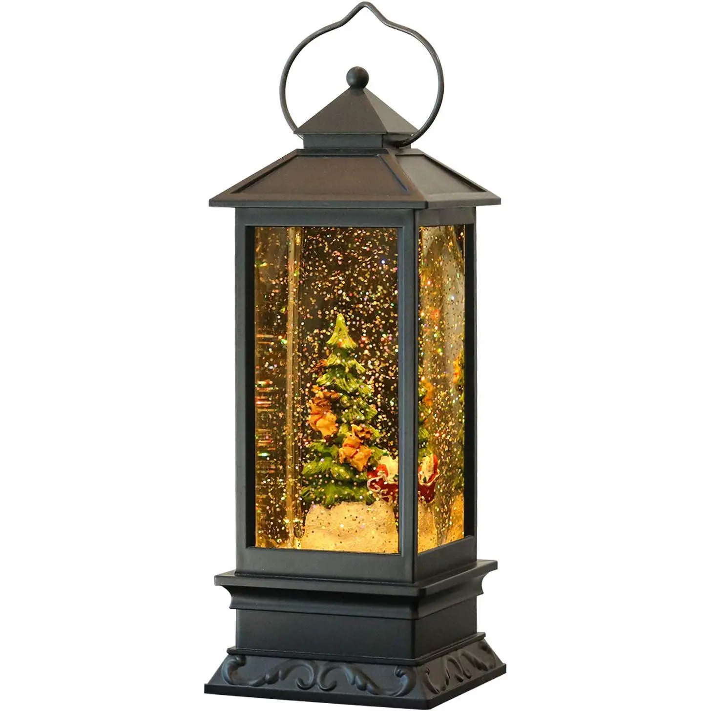 12-Inch Lighted Musical Snow Globe Lantern (Santa & Tree) - USB/Battery Operated, 6-Hour Timer, Spinning Water Glitter, Christmas Decor for Living Room & Room Use, Festive Party Gift, Room Decor