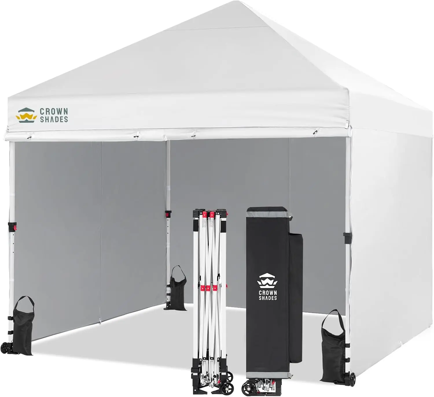 CROWN SHADES Pop Up Canopy Tent, 8x8 Commercial Canopy Tent with 4 Sidewalls, 4" Wheels, 4 Upgraded Weights, Patented Centerlock, 400D Fabric, White