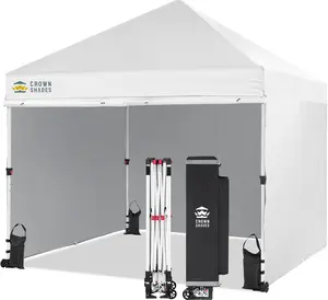 CROWN SHADES Pop Up Canopy Tent, 8x8 Commercial Canopy Tent with 4 Sidewalls, 4" Wheels, 4 Upgraded Weights, Patented Centerlock, 400D Fabric, White