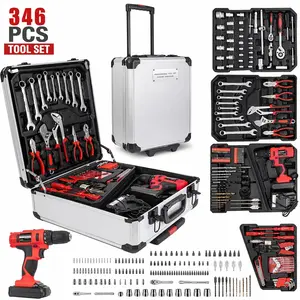 346PCS Portable Drill Tool Sets,18V Electric Power Drill Set, Cordless Drill for Men, Household Home DIY Hand Tool Kits,18+1 Clutch Cordless Power Drill Set for Thanksgiving, Christmas,Father's Day
