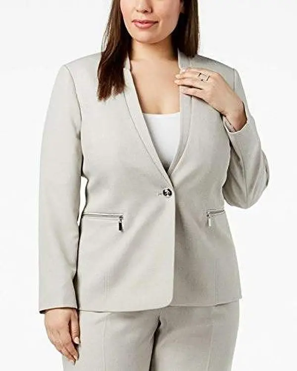 Tahari ASL Women's Gray One Button Front Long Sleeve Career Blazer Size 16W
