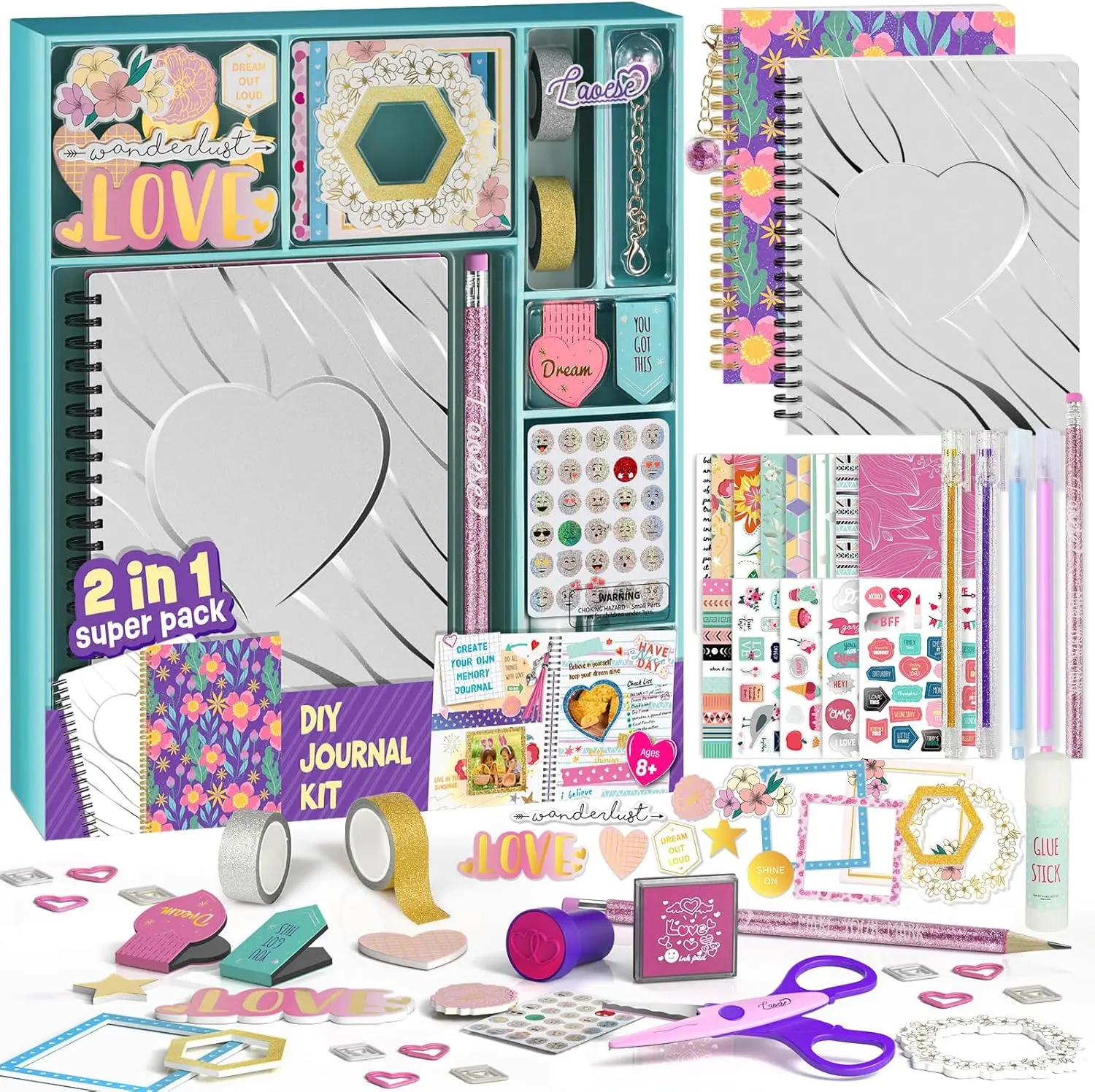 2-Pack DIY Journal Kit for Girls - Birthday Gifts for Girls 8 9 10 11 12 13 14 Years Old - Arts & Crafts for Teen Girl Gifts Trendy Stuff - Scrapbook & Diary Supplies Toys Set